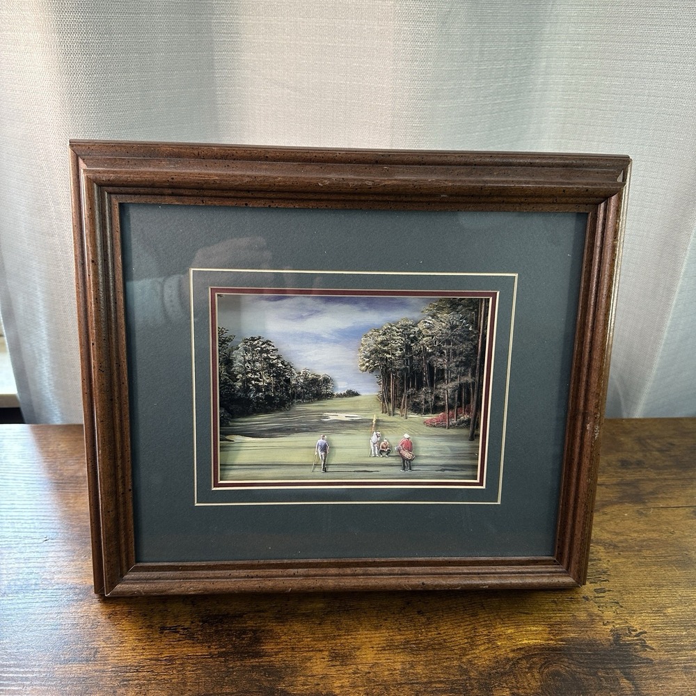 Vintage 3D Golf Artwork DioramaSigned Reza Navaki Wood Framed and double matted